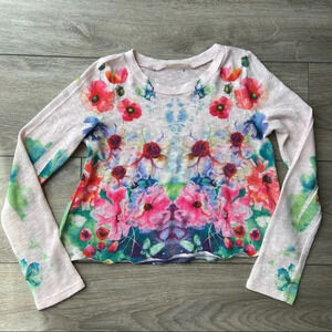 Gaze Boho Floral Crop  Lightweight Sweater